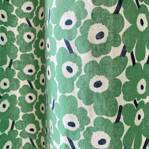 Set of 2 Green Cute Floral Linen Curtains Trendy Scandinavian Abstract Flower Pattern Linen Drapes Kitchen Cafe Valance Modern Bespoke Panel
