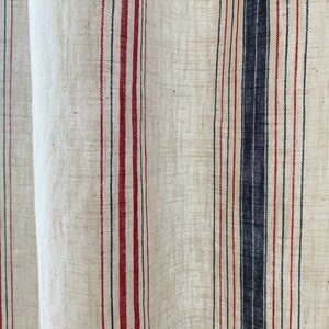 Striped Linen Curtains French Country Linen Drapes Navy Red Striped Curtains Bespoke Living Room Bedroom Vertical Striped Curtains Set of 2