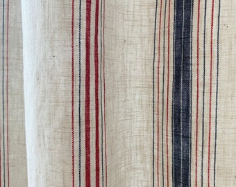 Set of 2 Burgundy Stripe Softened Linen Curtains European Classic Linen French Style Natural Rustic Grain Sack Linen Drapes Custom Drapes
