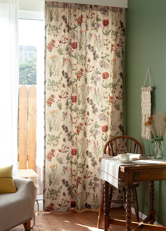 Set of 2 Big Flower Linen Drapes Romantic Floral Curtains Retro Flowers Pattern Custom Curtain Panel French Country Farmhouse Linen Curtain Etsy Ireland