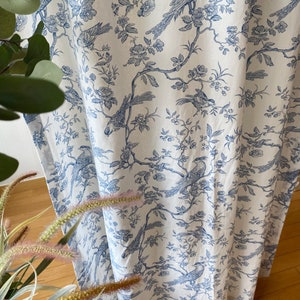 Set of 2 White Linen Curtains Birds Plants Farmhouse Linen Drapes ...