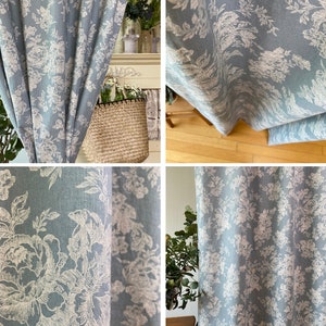 Set of 2 Dusty Blue Farmhouse Linen Curtains Botanical Wildflower Curtain Panel French Country Flower Pattern Drapes Kitchen Cafe Valance image 3