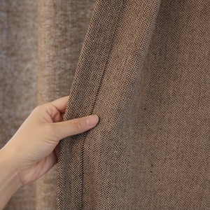 Set of 2 Brown Herringbone Wool-Blend Curtains Wool Thermal Insulated Curtains Winter Curtain Home Decor Living Room Curtain Bedroom Drapery