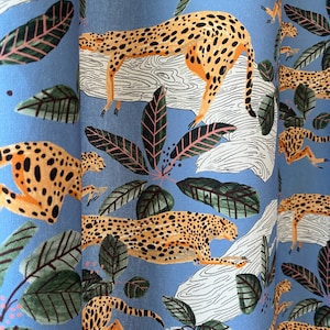 Set of 2 Funny Cheetah Print Curtains Blue Animal Curtain Panel Washed Cotton Curtains Lovely Pattern Kids Room Bed Room Kitchen Curtains