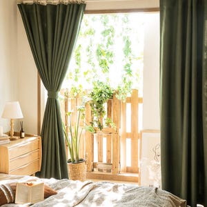 Green Blackout Curtains Minimalist Heavy Linen Look Window Drapery Nursery Bedroom Living Room Panels Insulating Room Darkening Set of 2