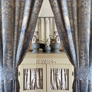 Conjunto de 2 cortinas de lino toile azul beige francés cortinas de lino de granja cortinas florales panel de cortina larga ventana de bahía a medida cortinas de sala de estar imagen 6