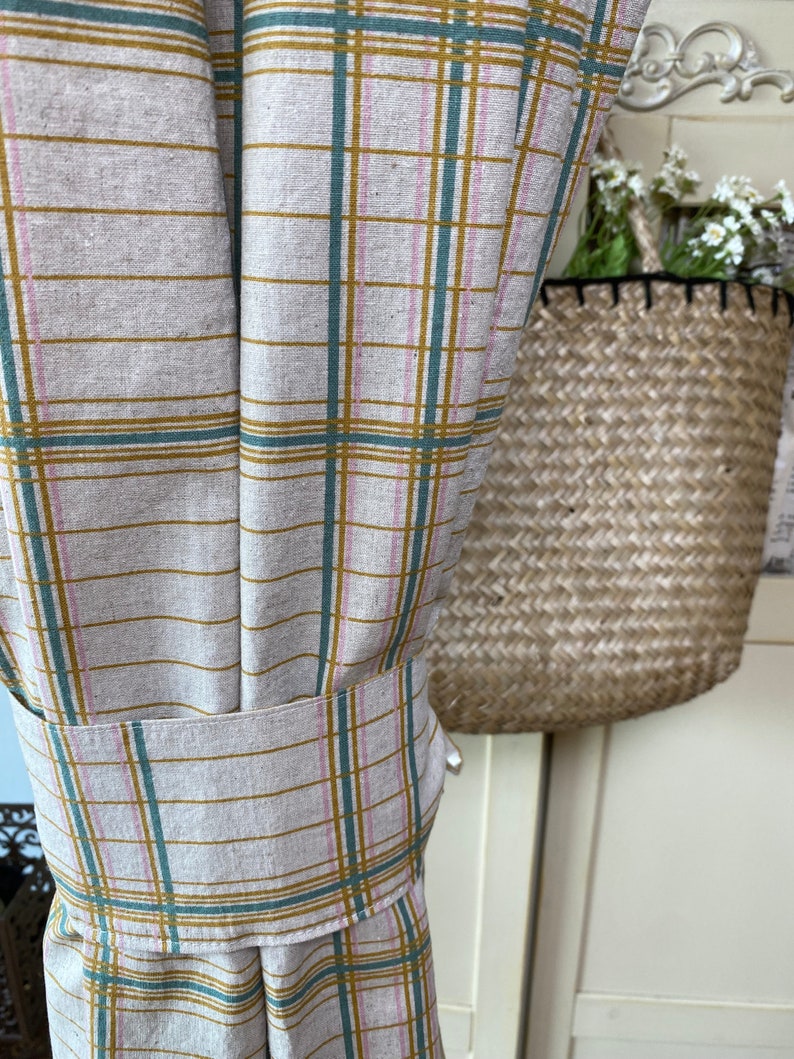 Beige Checkered Plaid Curtains Buffalo Check Modern Vintage Cottage