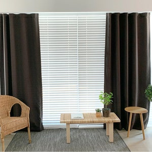 Set of 2 Brown Minimalist Blackout Curtains Linen Look Blackout Curtains Bedroom Curtain Panels Insulating Room Darkening Mid Century Modern