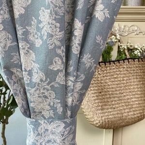 Set of 2 Dusty Blue Farmhouse Linen Curtains Botanical Wildflower Curtain Panel French Country Flower Pattern Drapes Kitchen Cafe Valance image 5