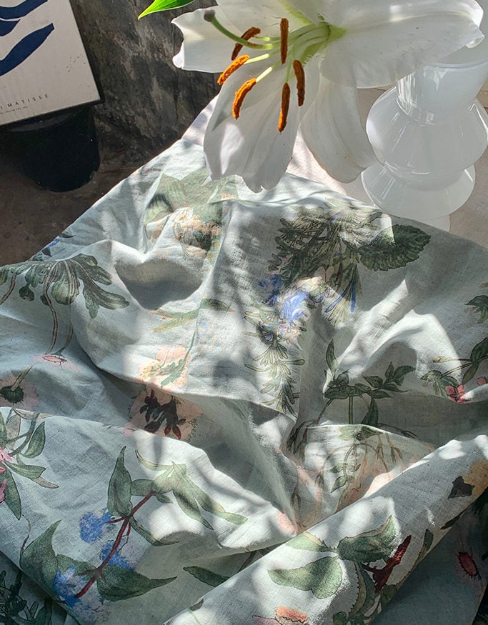 Leinen-Vorhänge 2er-Set Mit Glyzinien-Blume – 63,5 X 183 Cm | Landhausstil Mit Doppelstangentasche