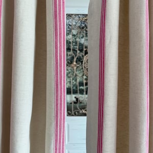 Pink Striped Linen Curtains Grain Sack Stripe French Country Farmhouse Panels Rustic Drapery Kids Room Drapes Classic Stripe Home Decor