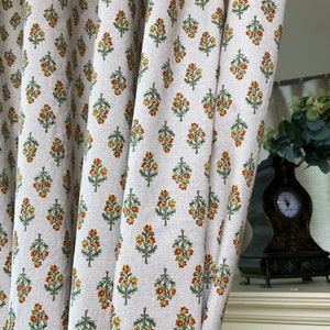 Set of 2 Natural Linen Curtains Farmhouse Linen Drapes Retro Floral Curtain Panel Cute French Country Flower Drapes Kitchen Cafe Valance image 6