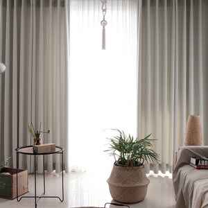 Set of 2 Sand Beige Minimalist Blackout Curtain Linen Look Beige Blackout Curtain Mid Century Curtain Panel Insulating Room Darkening Drapes