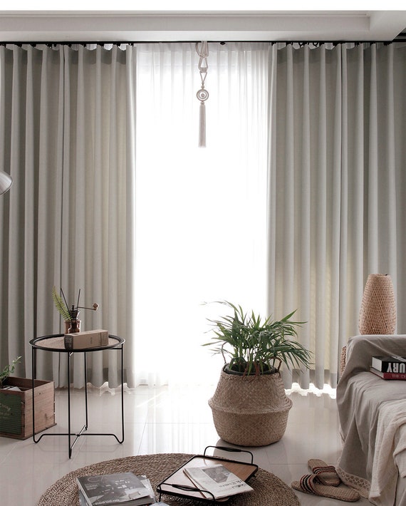 Verdunkelungsvorhänge in Sandbeige (2er-Set), Vorhänge in Leinenoptik im Mid-Century-Stil