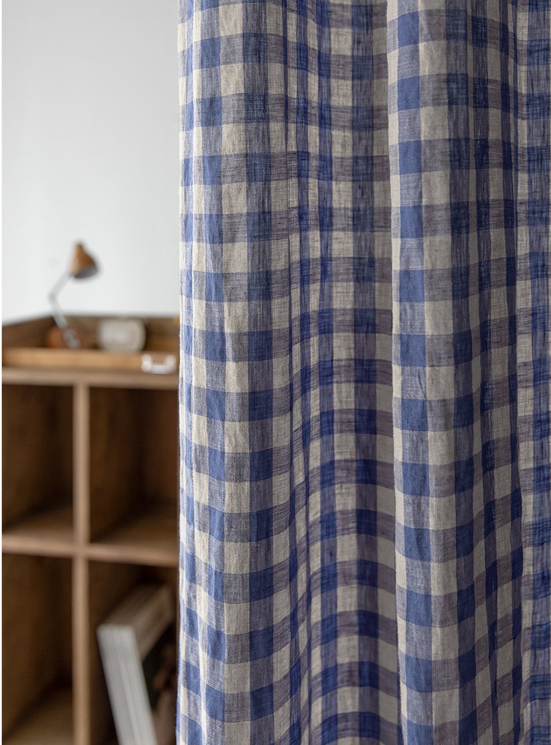 Set of 2 Blue Gingham Curtains Farmhouse Buffalo Check Plaid Custom