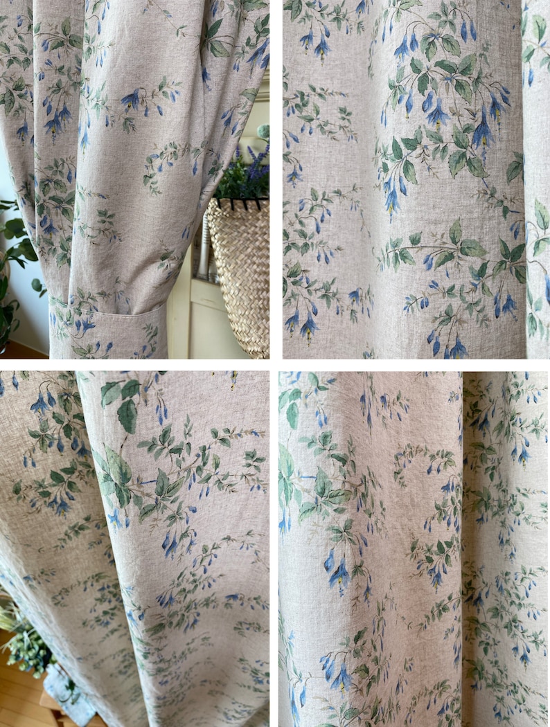 Set of 2 Natural Botanical Linen Curtain Garden Plants Drapes Natural Linen French Country Curtains Custom Linen Drapes Kitchen Cafe Valance image 8