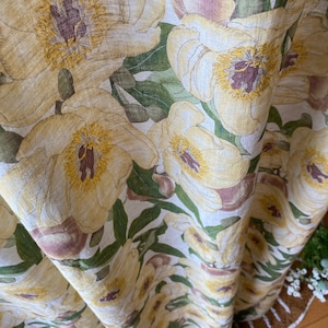 Floral Linen Curtains Watercolor Peony Blossom Linen Drapes Bespoke Living Room Bedroom Curtains Dusty Yellow Peonies 100% Linen Panels