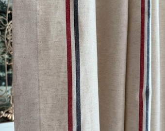 Gestreepte linnen gordijnen graan zak streep rood blauw Franse land boerderij panelen rustieke draperie nautische gordijnen klassieke streep woondecoratie