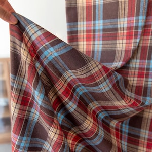 Modern Vintage Farmhouse Tartan Plaid Curtains Brown Gingham Heavy Weight Watch Check Panels Green Holiday Plaid Wool Drapes Set of 2