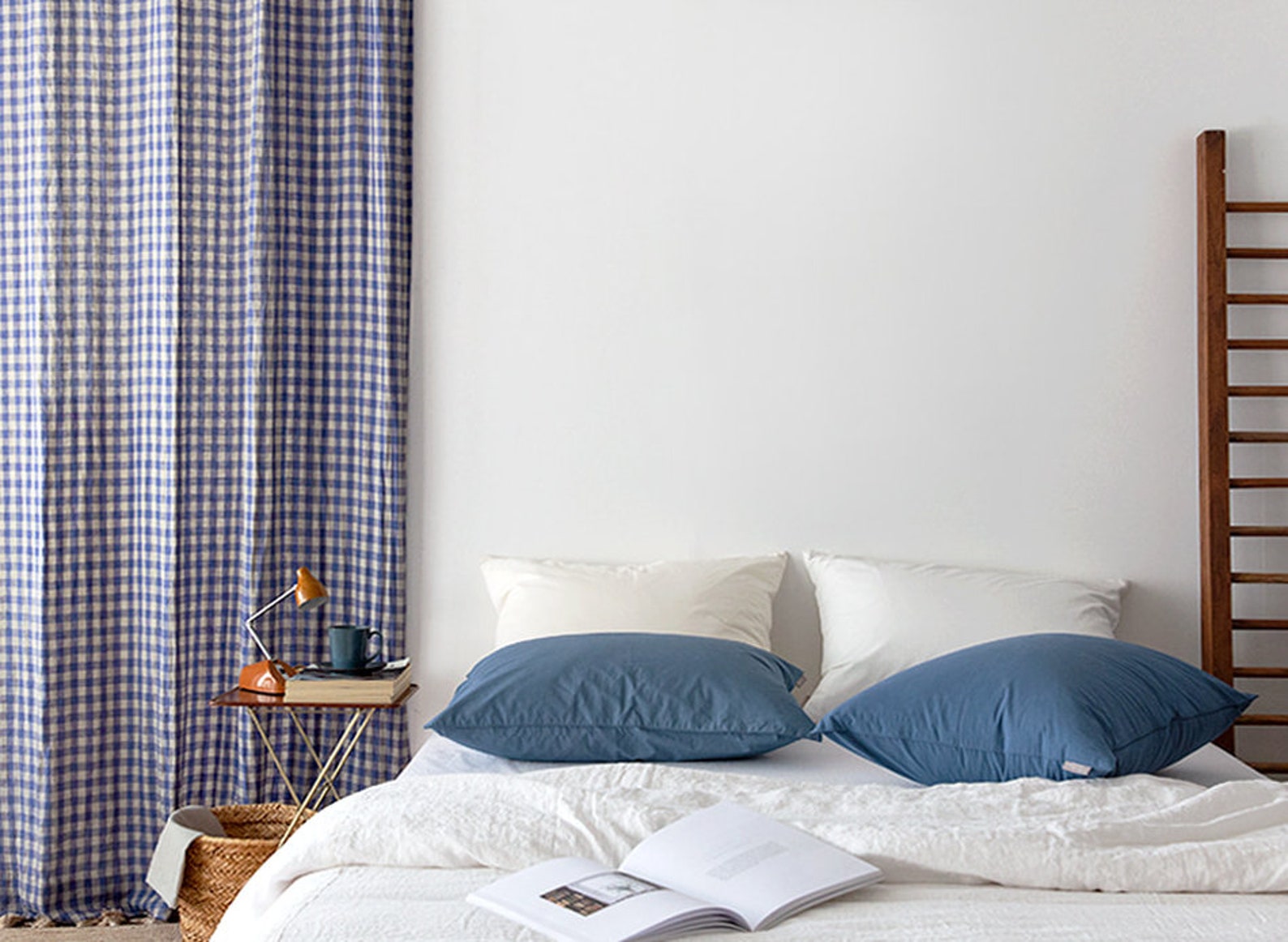 Set of 2 Blue Gingham Curtains Farmhouse Buffalo Check Plaid Etsy