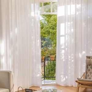 Pair of Pleated White Linen Look Curtains Voile Drapery, Pleated Window Sheers White Sheer Curtains Drapery Panel Bedroom Curtains Custom