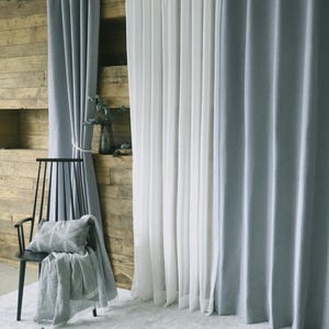 Light Blue Blackout Curtains Minimalist Linen Look Custom Drapes Bedroom Darkening Curtain Panel Insulating Living Room Drapery Set of 2