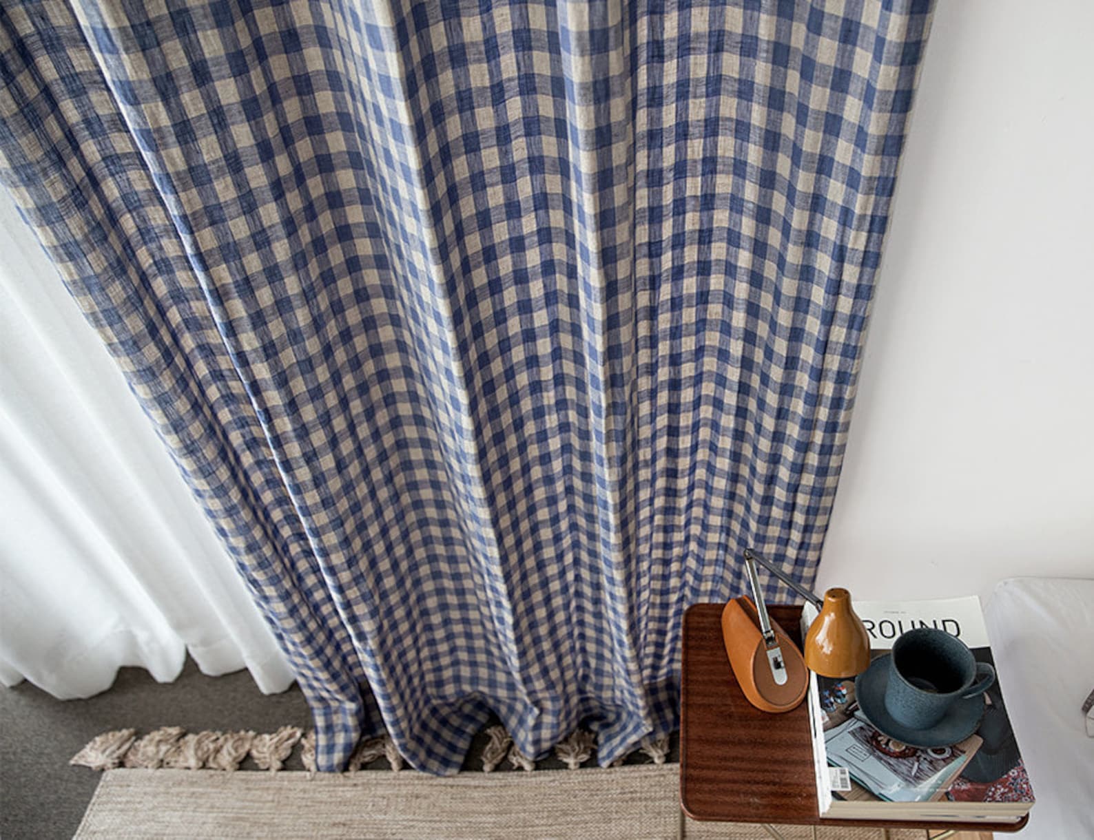 Set of 2 Blue Gingham Curtains Farmhouse Buffalo Check Plaid Etsy