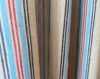 2er Set Leinenvorhänge Blau Gestreift Beige Vintage Landhaus Stil Landhaus Landhaus Dekoration