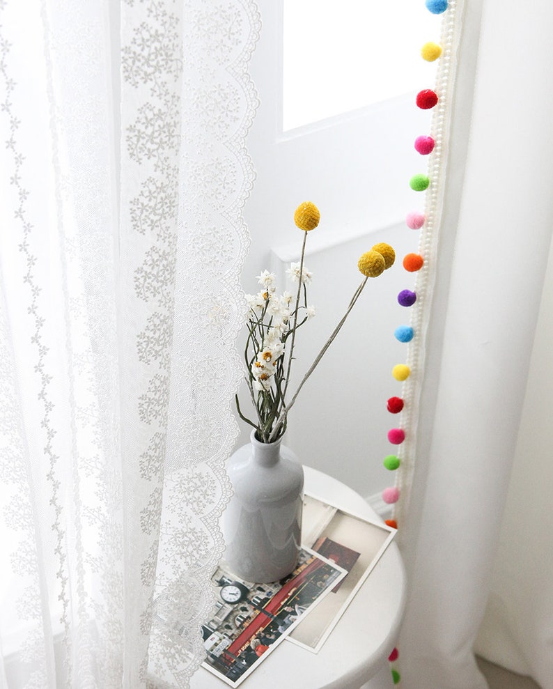 Pom Pom Blackout Curtains Kids Blackout Curtains White | Etsy
