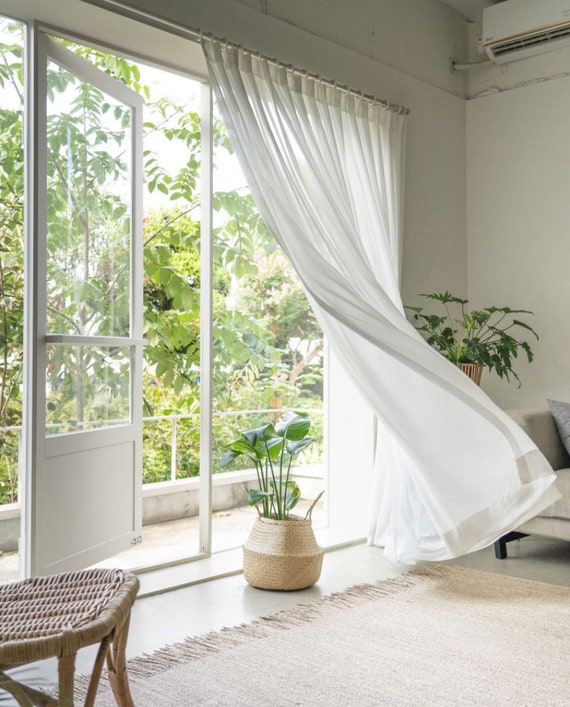 Pair Of Pleated Chiffon Curtains White Voile Drapery Pleated Etsy