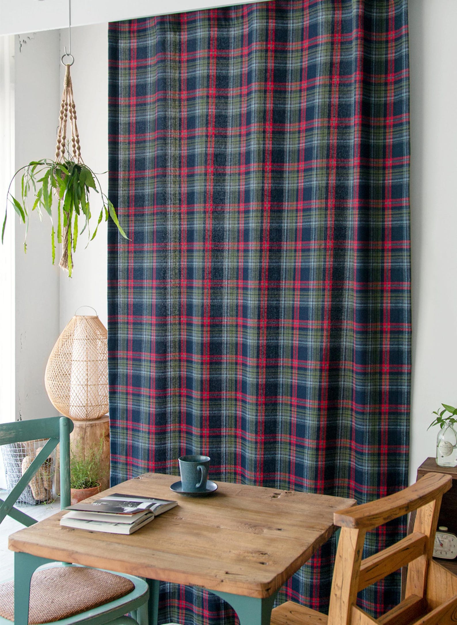 Tartan Plaid Curtains Navy Gingham Watch Check Drapery Modern Vintage
