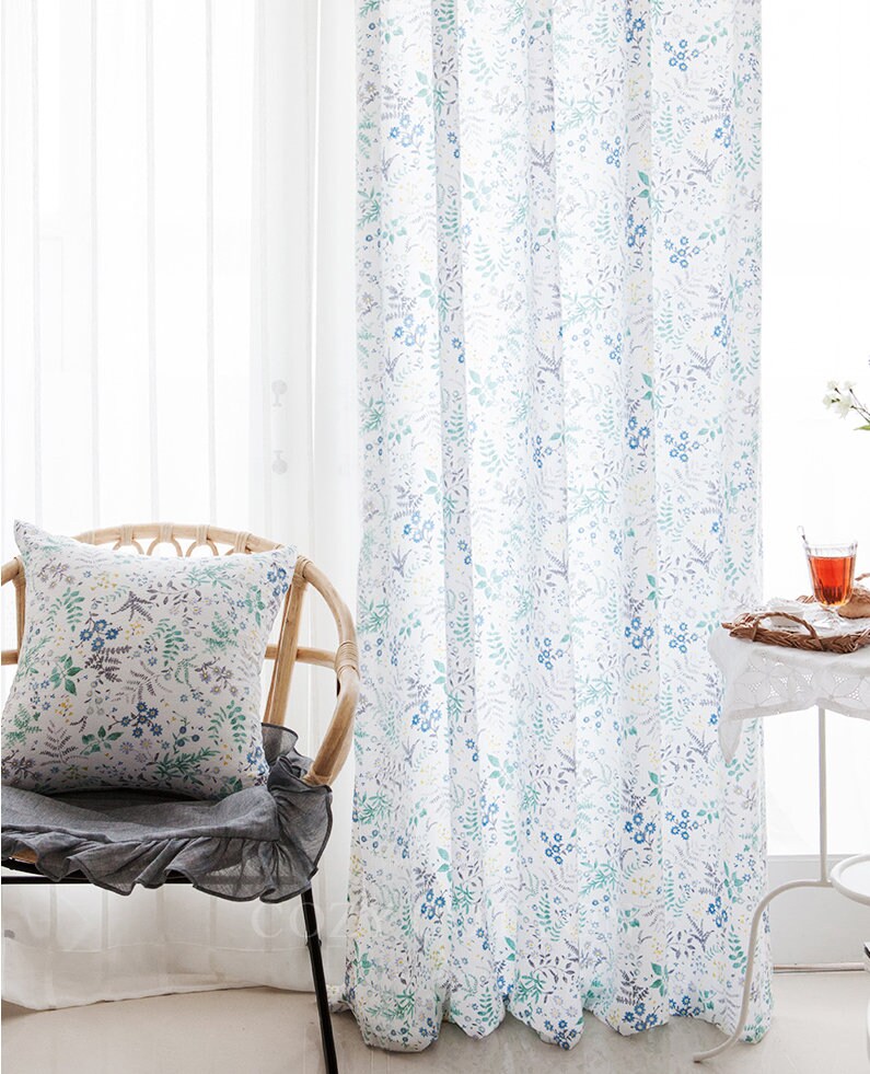 Pair of Floral Tencel Rayon Curtains White Floral Curtain Etsy