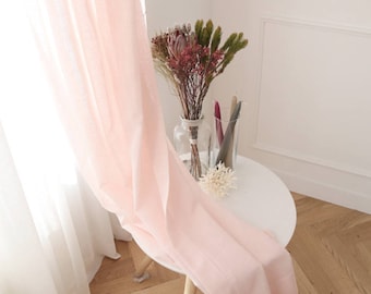 Light Pink Linen Look Sheer Curtains, Voile Drapery Curtains, Window Sheers, Pink Sheer Curtains, Linen Sheers Custom Curtains, Voile Sheers