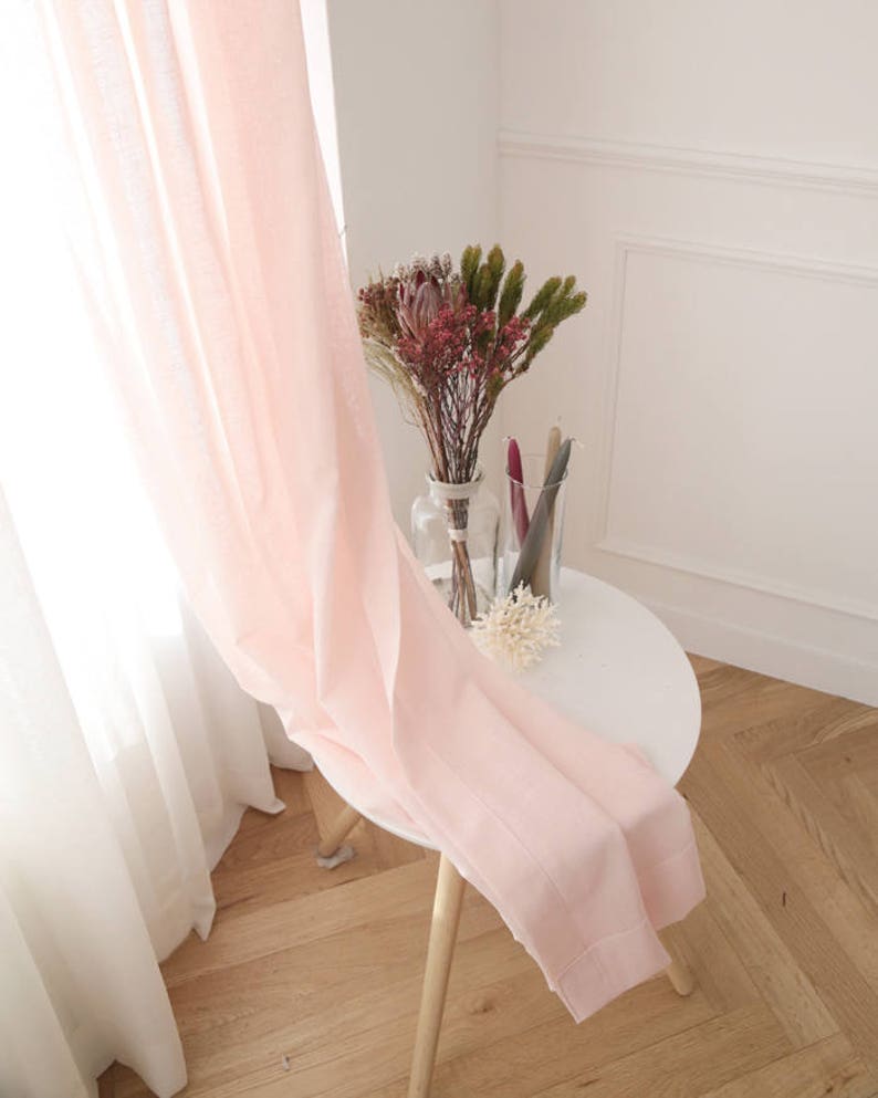 Light Pink Linen Look Sheer Curtains Voile Drapery Curtains Etsy UK