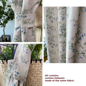 Set of 2 Natural Botanical Linen Curtain Garden Plants Drapes Natural Linen French Country Curtains Custom Linen Drapes Kitchen Cafe Valance image 9