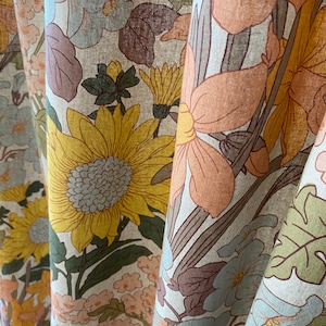 Set of 2 Linen Curtains Sunflower Floral Drapes Botanical Leaves Curtain Panel French Country Big Flower Pattern Drapes Living Room Panels