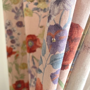 Linen Curtains Watercolor Poppies Window Drapery Pink Background Wildflower Curtain Panel French Country Poppy Floral Print Rustic Set of 2