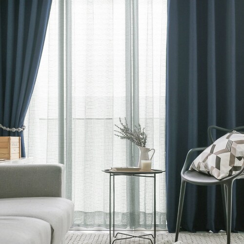 Set of 2 Navy Blue Minimalist Blackout Curtains Linen Blackout Curtains Bedroom Curtains Panels Insulating shops Room Darkening Solid Blackout