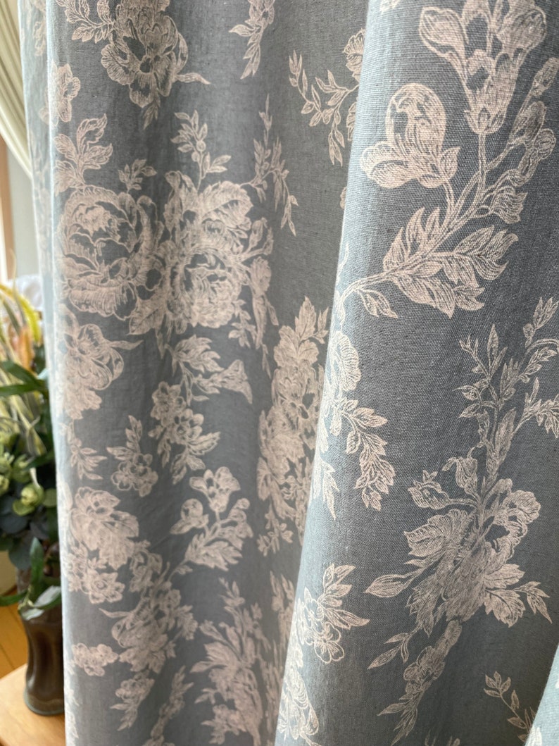 Set of 2 Dusty Blue Farmhouse Linen Curtains Botanical Wildflower Curtain Panel French Country Flower Pattern Drapes Kitchen Cafe Valance image 4