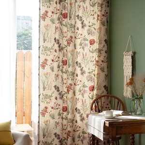 Romantic Floral Linen Curtains Large Flower Retro Pattern Drapes Custom Curtain Panels Living Room Bedroom Kitchen Cafe Valances Set of 2