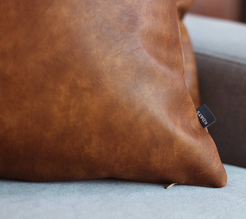 Cognac Brown Faux Leather Throw Pillow Cover Tan Pillow Cover Etsy