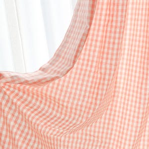 Gingham Plaid Linen Curtains Buffalo Checkered Window Drape Peach Pink Farmhouse Cotton Curtain Panel Kids Room Bedroom Cafe Valance Set of2