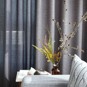 Dark Gray Linen Look Sheer Curtains, Voile Drapery Curtains, Window Sheers, Grey Sheer Curtains, Linen Sheers Custom Curtains, Voile Sheers