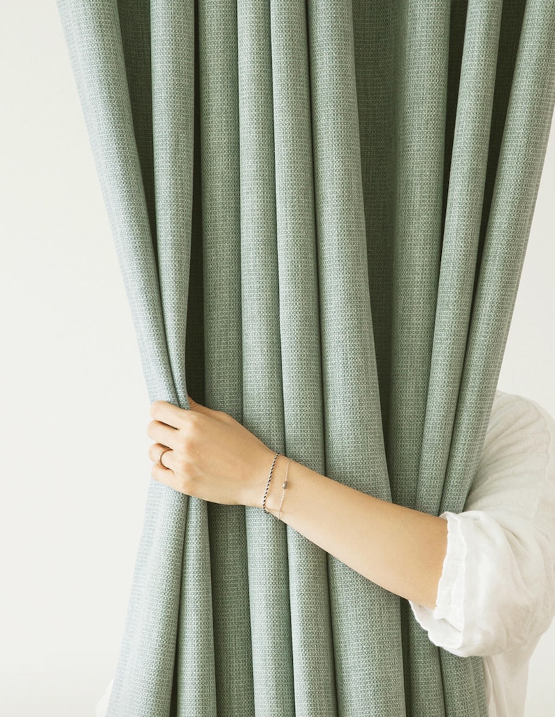Pale Sage Green Minimalist Blackout Curtains Heavy Weight Nursery