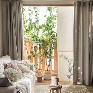 Beige Minimalist Blackout Curtains Linen Look Brown Custom Drapes Nursery Bedroom Living Room Panels Insulating Room Darkening Set of 2