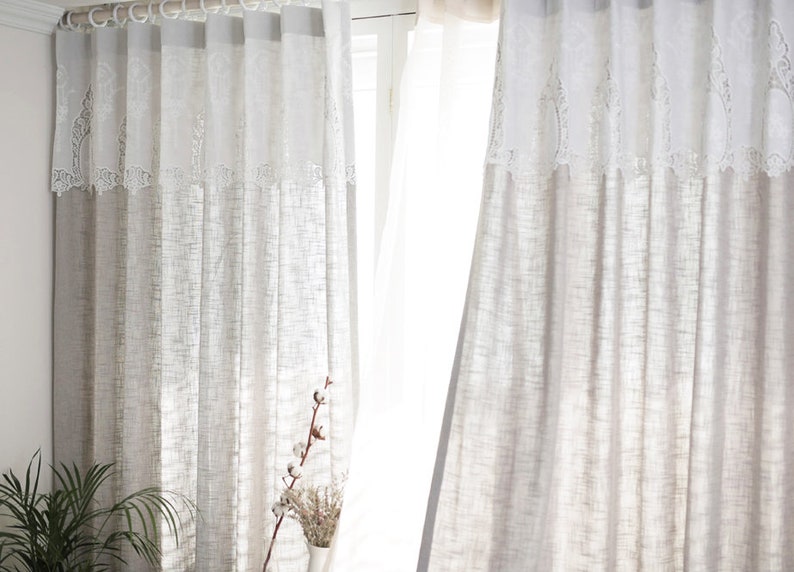 Pair Beautiful Linen French Drapes With French Lace Wedding Etsy