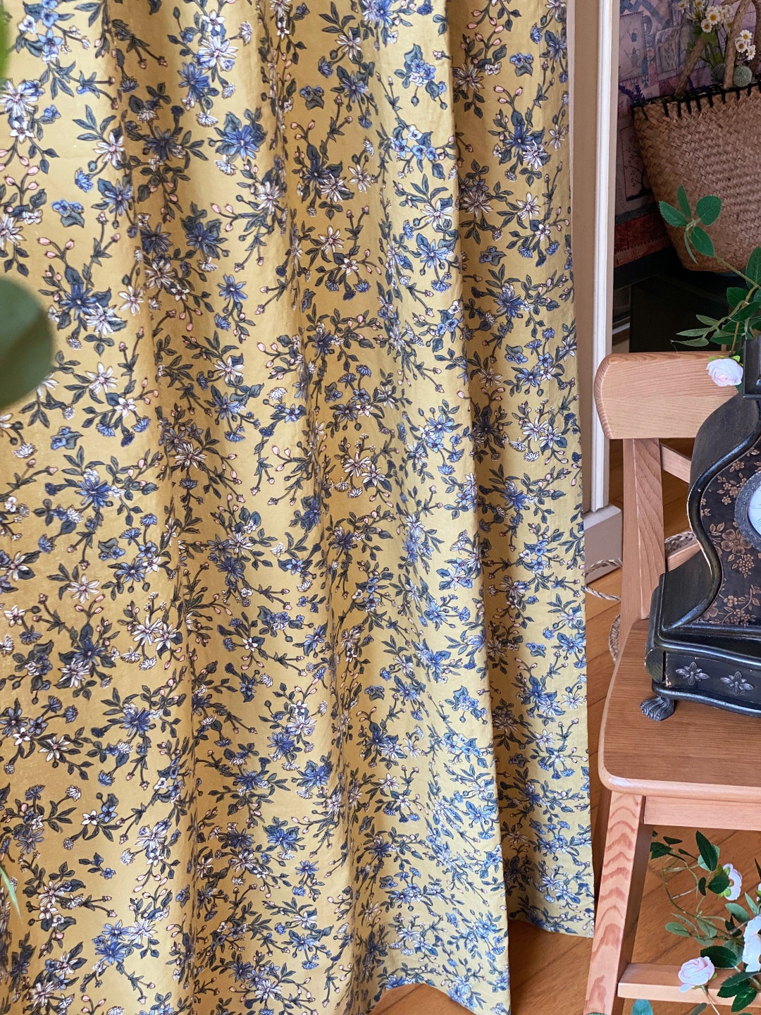 Set of 2 Mustard Yellow Linen Curtains Farmhouse Linen Drapes Etsy