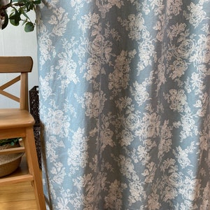 Set of 2 Dusty Blue Farmhouse Linen Curtains Botanical Wildflower Curtain Panel French Country Flower Pattern Drapes Kitchen Cafe Valance image 2