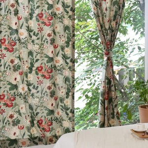 Sage Green Linen Curtain Hibiscus Garden Floral Drapes French Country  Custom Drapes Living Room Bedroom Kitchen Cafe Valances Set of 2
