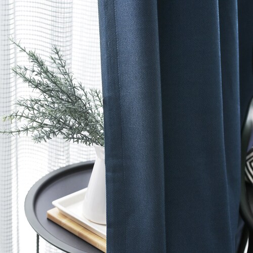 Set of 2 Navy Blue Minimalist Blackout Curtains Linen Blackout Curtains Bedroom Curtains Panels Insulating shops Room Darkening Solid Blackout